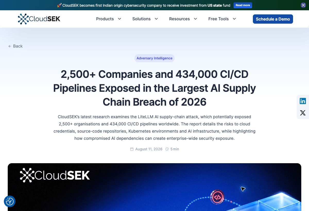 CloudSEK disclosure reporting more than 2,500 companies and 434,000 CI/CD pipelines potentially exposed