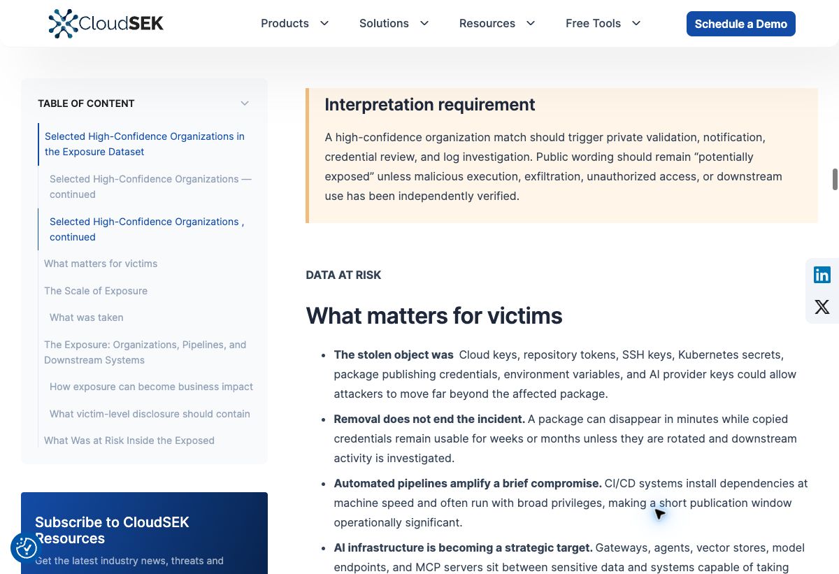 CloudSEK guidance distinguishing potential exposure from verified compromise
